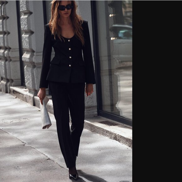 ZARA WOMEN BLACK ROUND NECK BLAZER SIZE XS NWT - Picture 1 of 5